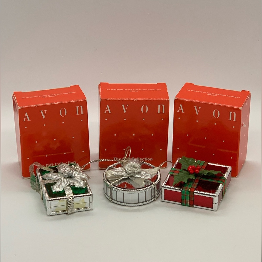 Vintage AVON Set of 3 All Wrapped Up For Christmas Ornaments & Original Boxes